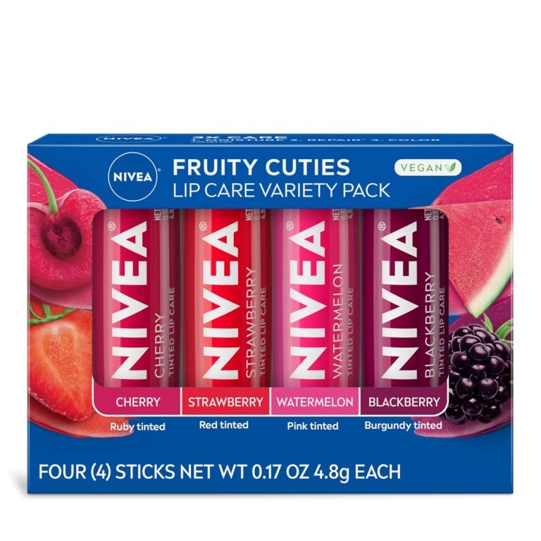 NIVEA Lip Care, Fruity Tinted Lip Balm Variety Pack, Cherry, Strawberry, Blackberry and Watermelon Flavors, 3-in-1 Moisture, Repair and Color, 0.17 Oz Stick, Pack of 4 10 81oV2DUikNL. SL1500 3 That Face Place